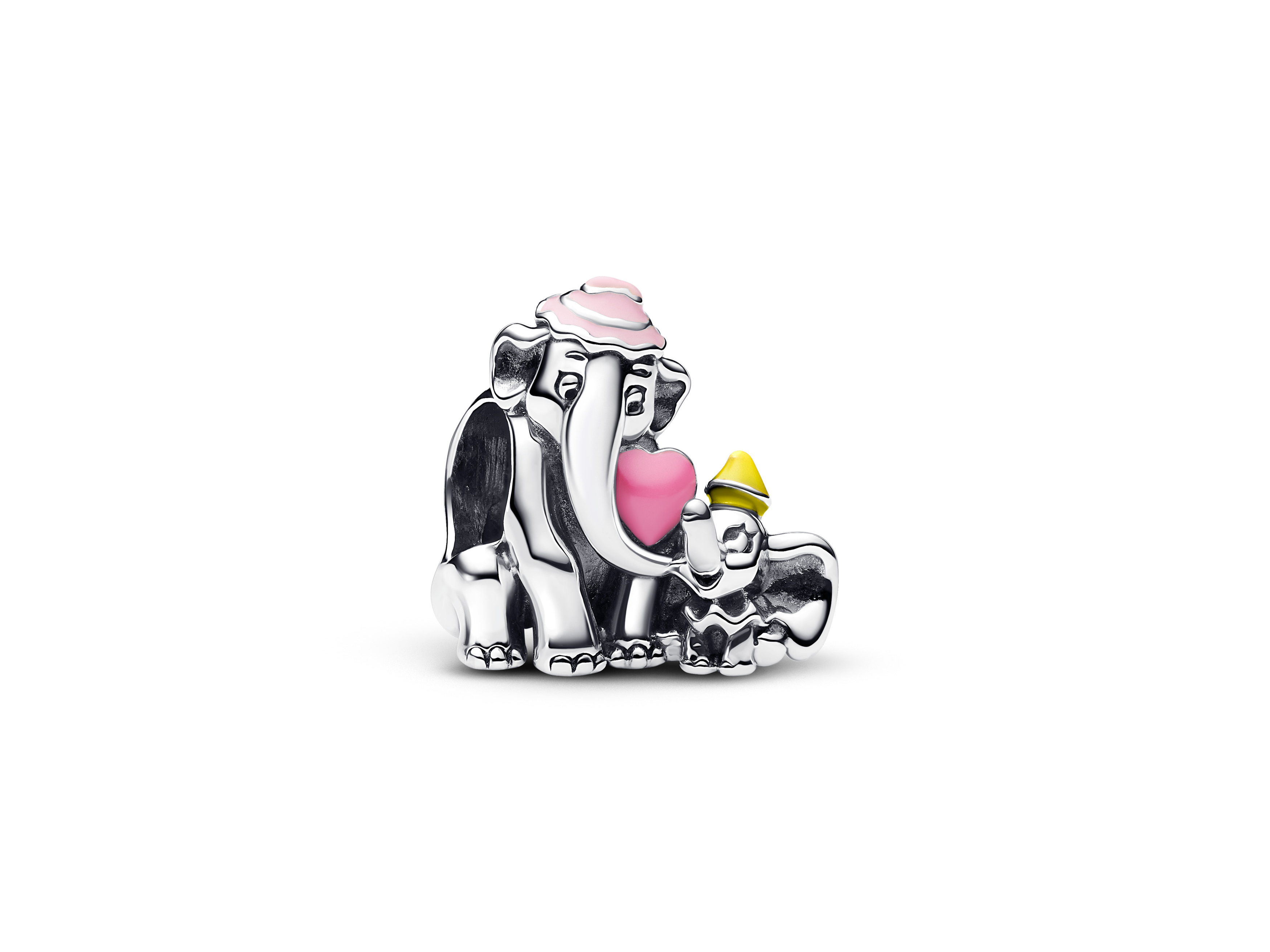 Charm aus Sterling Silber mit pinker Emaille, Darstellung von Dumbo und seiner Mama, aus der Disney Kollektion von Pandora, ideal für besondere Anlässe.