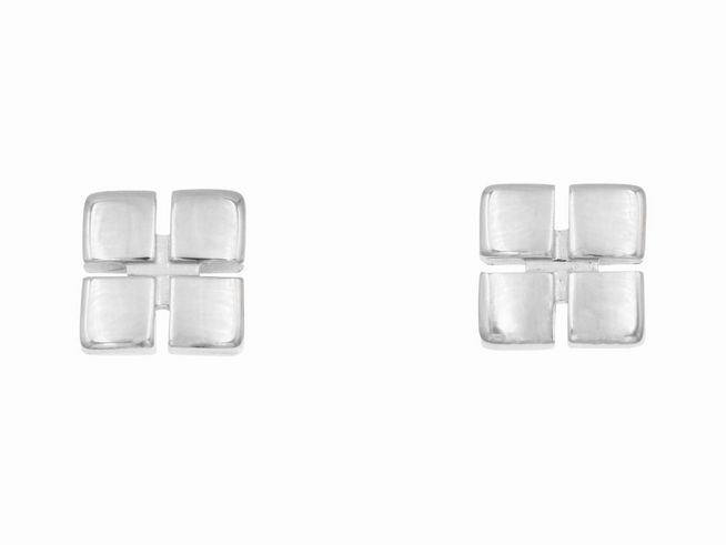 Ohrringe Klötzchen Kissen aus Sterling Silber rhodiniert, Hersteller Juwelier Harnisch, Ohrstecker ohne Stein, modernes Design in quadratischer Form, ideal für den Alltag oder besondere Anlässe.