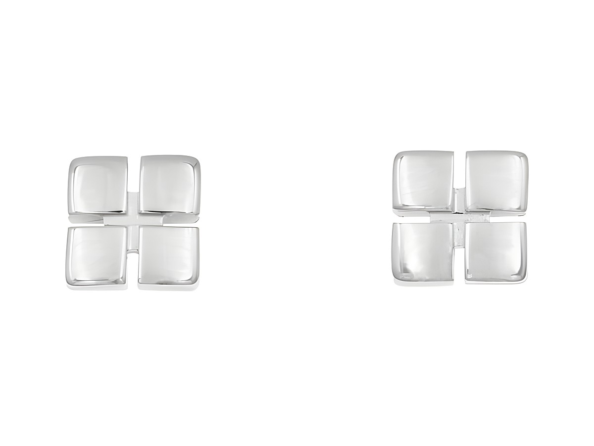 Ohrringe Klötzchen Kissen aus Sterling Silber rhodiniert, Hersteller Juwelier Harnisch, Ohrstecker ohne Stein, modernes Design in quadratischer Form, ideal für den Alltag oder besondere Anlässe.