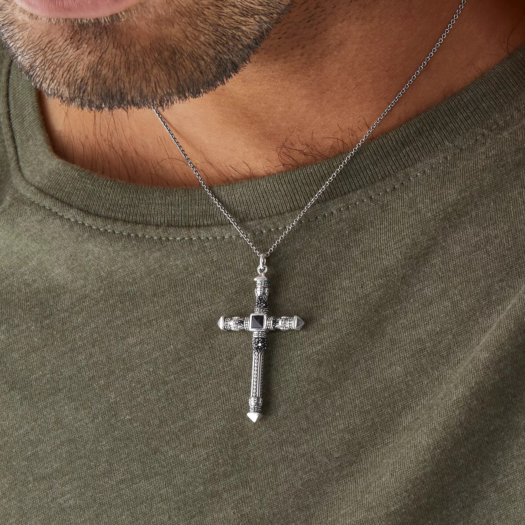 Thomas Sabo Kette - Kreuz - Sterling Silber - geschw. + Achat + Zirkonia schwarz 45 - 50 cm – Ansicht 3