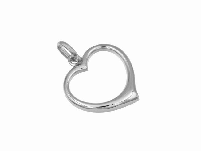 Hängender Herzanhänger aus rhodiniertem Sterling Silber, gefertigt von Juwelier Harnisch, in plastischer Form. Elegant und zeitlos, ideal für persönlichen Schmuck.