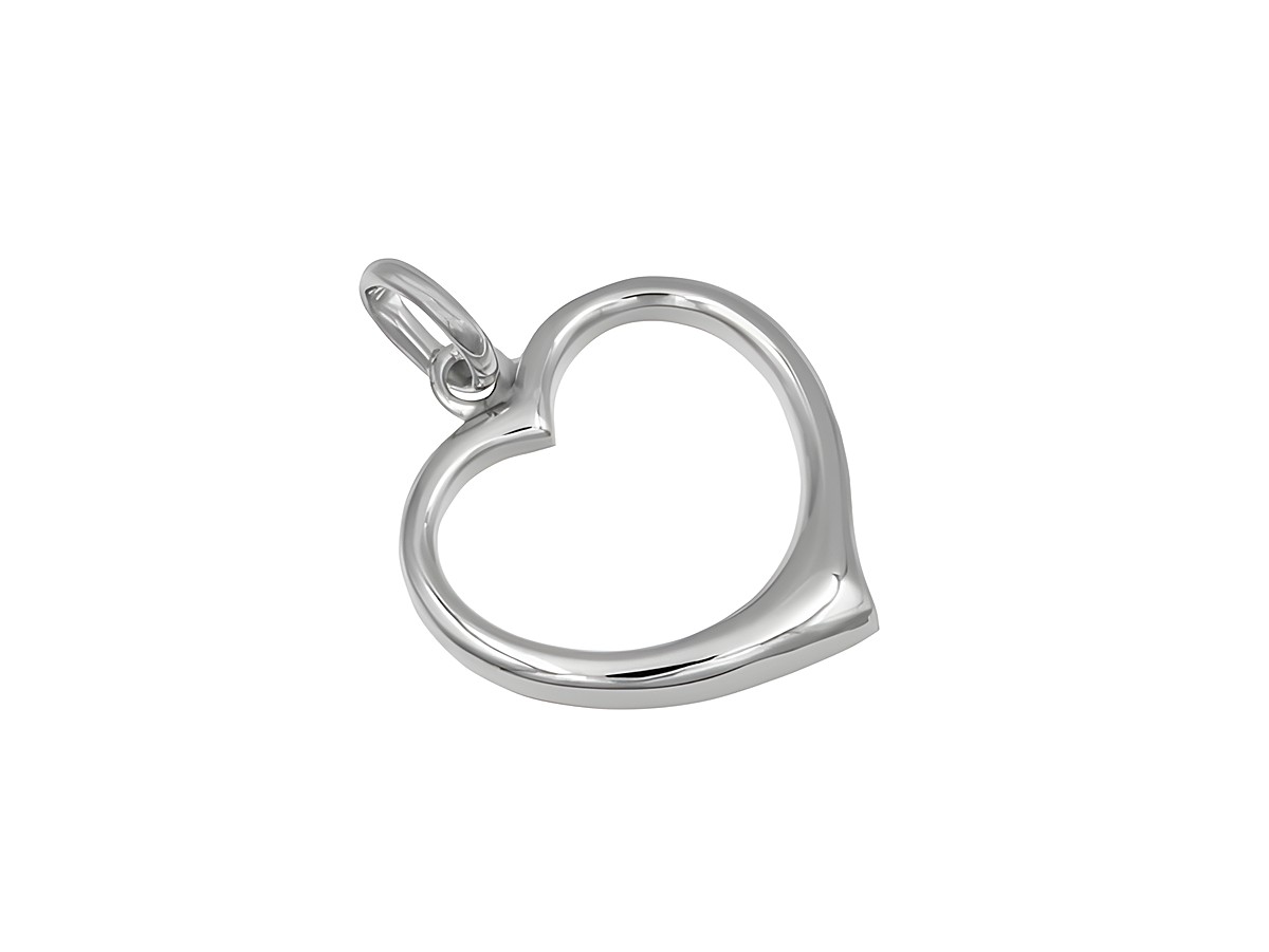 Hängender Herzanhänger aus rhodiniertem Sterling Silber, gefertigt von Juwelier Harnisch, in plastischer Form. Elegant und zeitlos, ideal für persönlichen Schmuck.