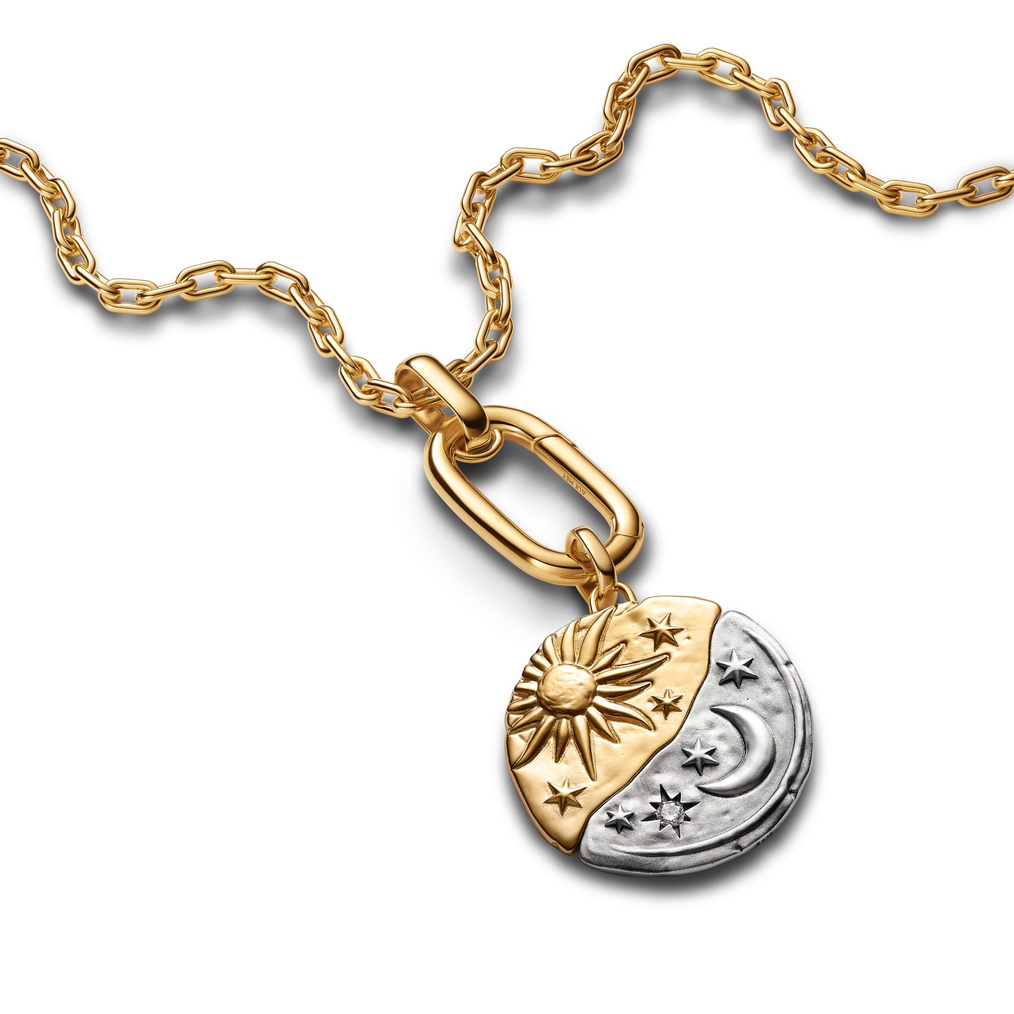 Pandora ME - Sonne und Mond Großes Medaillon-Charm - Sterling Silber & Gelbgold Vergoldung - Zirkonia - 27,8 mm – Ansicht 3