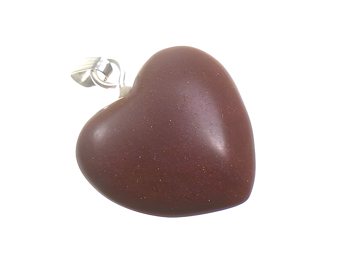 Ein herzförmiger Anhänger aus Goldfluss mit Edelsteinen, ideal als Kinderschmuck, hergestellt von Juwelier Harnisch. Der Anhänger zeigt eine glatte, glänzende Oberfläche in erdigen Farbtönen.