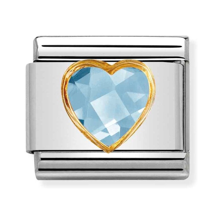 Nomination Composable Classic Charm Herz Zirkonia himmelblau - Edelstahl, Gold 750 Gelbgold