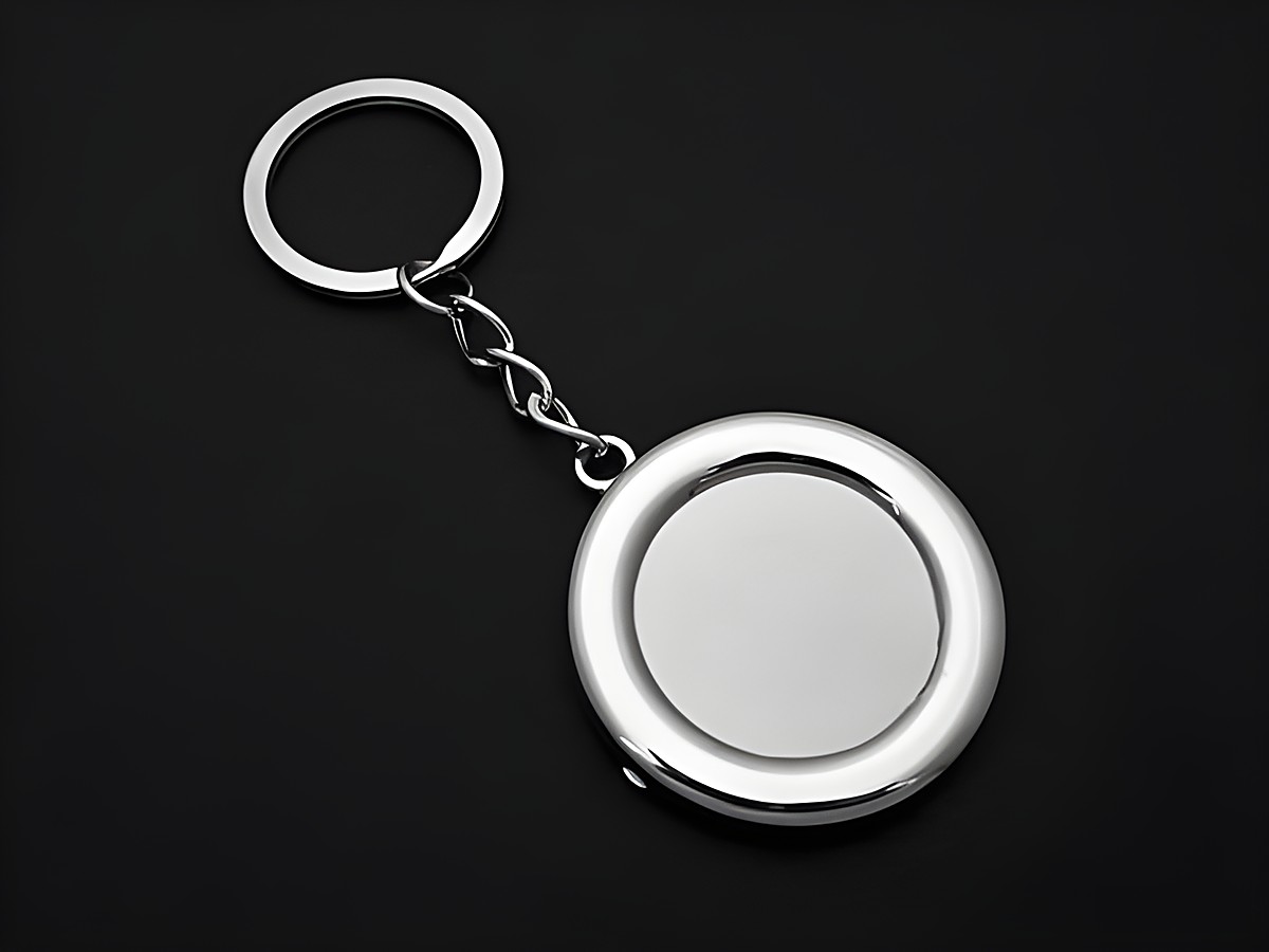 Silberfarbener Schlüsselanhänger mit rundem Fotorahmen, Länge 10,5 cm, hergestellt von Juwelier Harnisch, ideal für individuelle Fotos.
