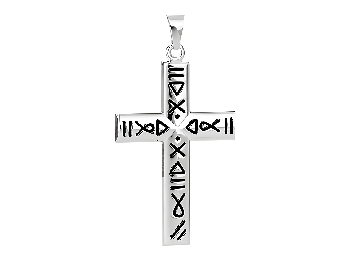 Kreuz Anhänger in prachtvollem Design, Lack Schwarz und Silber rhodiniert, Hersteller Juwelier Harnisch, mit einzigartigem Muster. Ideal für stilvolle Akzente.