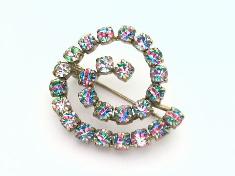 Strass Brosche rund bunt und gefasst, neu, Hersteller Juwelier Harnisch, ideal als modisches Accessoire, weitere Farben verfügbar.