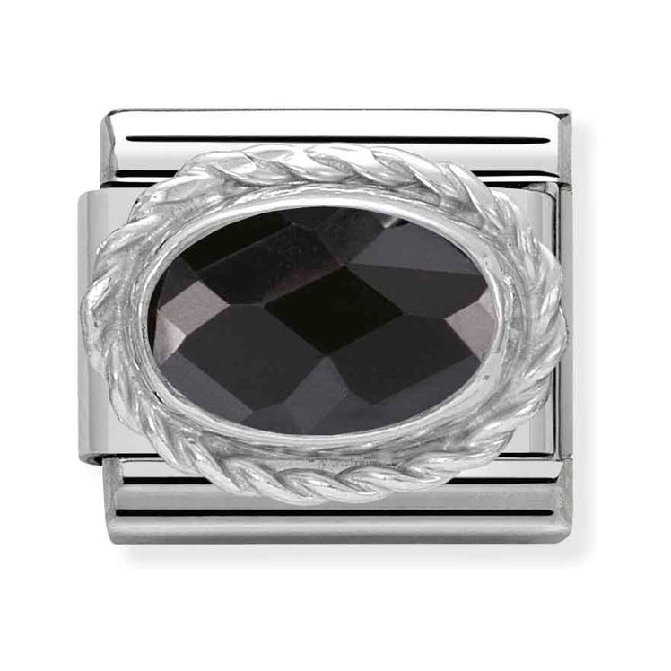 Nomination Composable Classic Charm Kordel Zirkonia schwarz - Edelstahl, Sterling Silber
