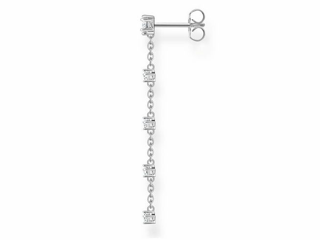 Thomas Sabo Ohrring in Sterling Silber mit transparenten Zirkonia, verfügt über ein modernes Design mit Sternenmotiven und einer filigranen Kettenstruktur. Ideal für jeden Anlass.