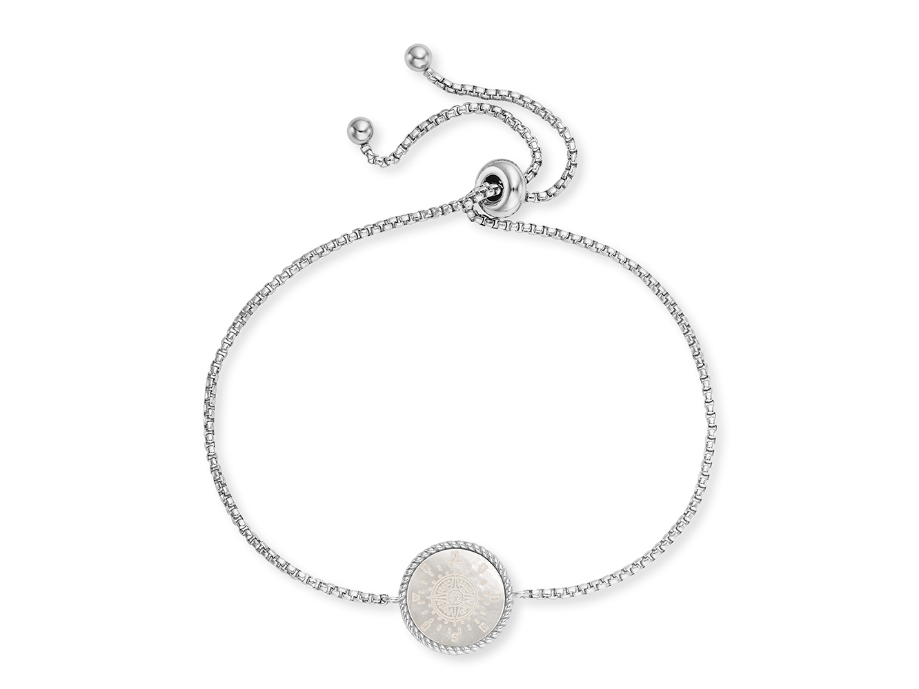 Engelsrufer ERB-ORNAWINDR-PE WINDROSE Armband aus rhodiniertem Silber mit einem weißen Perlmuttanhänger, elegantes Design, verstellbare Länge von 24 cm, ideal für jeden Anlass.