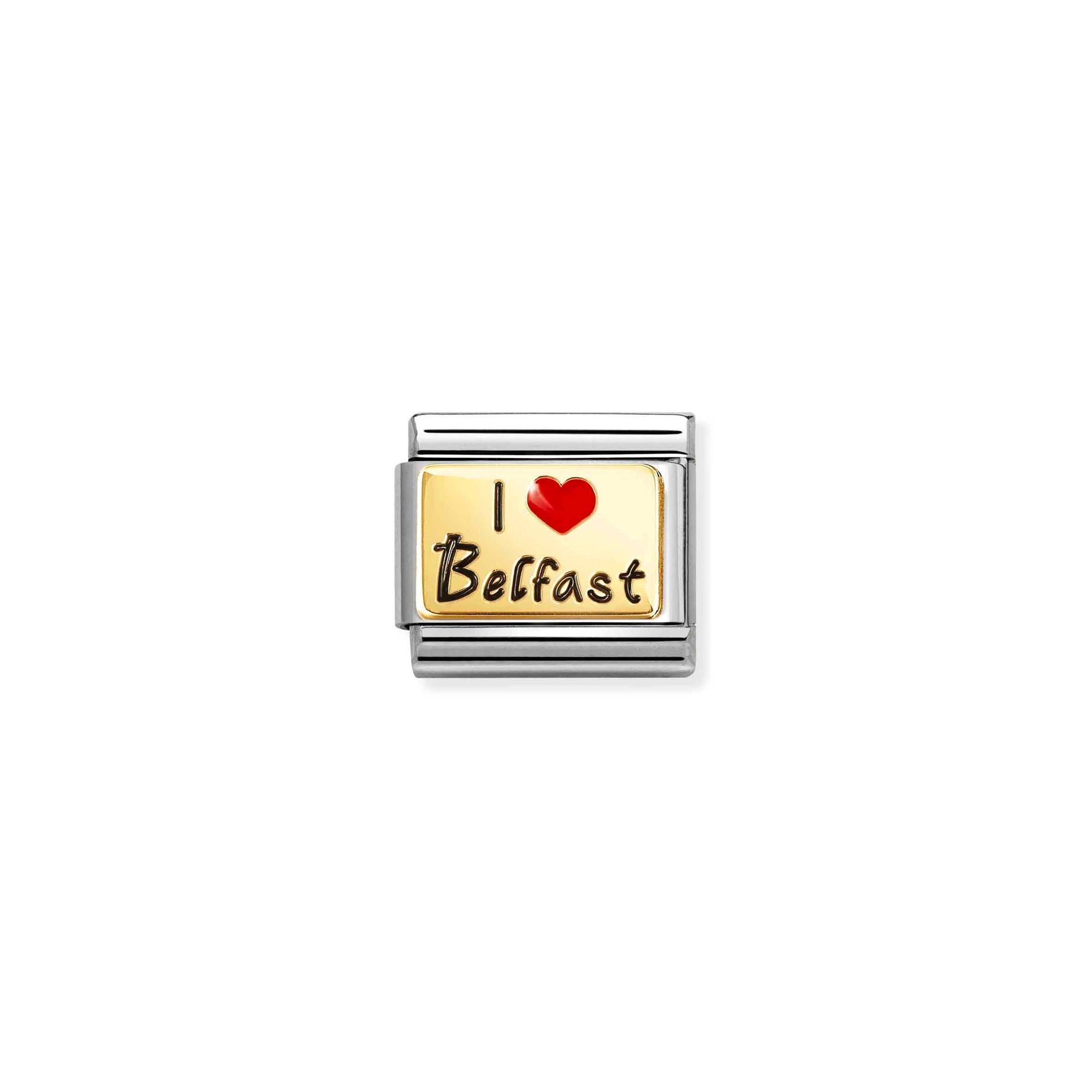Nomination Composable Classic Charm I Love Belfast - Edelstahl, Gold 750 Gelbgold, Emaille