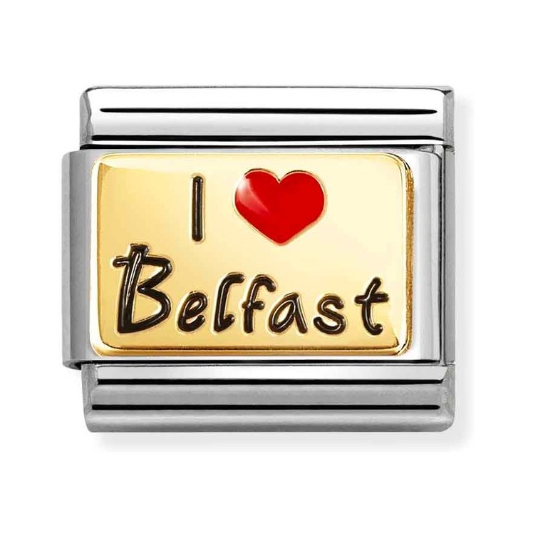 Nomination Composable Classic Charm I Love Belfast - Edelstahl, Gold 750 Gelbgold, Emaille