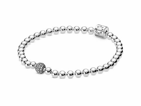 Pandora 598342CZ-17 Beaded Sterling Silber Armband mit Perlen und Zirkonia, 17 cm, elegantes Design mit funkelndem Charm und hochwertiger Verarbeitung aus Sterlingsilber.