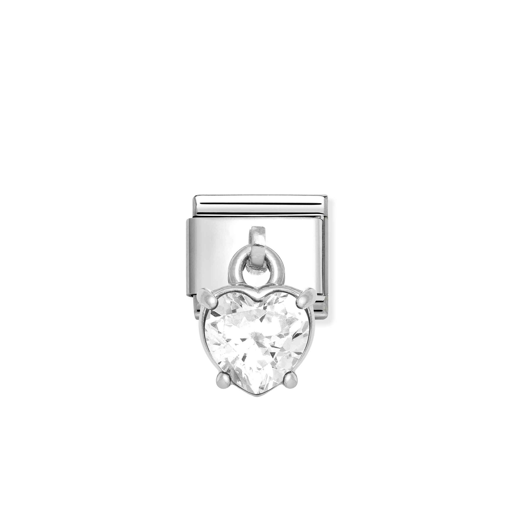 Nomination Composable Classic Charm Herz Anhänger weiß - Edelstahl, Sterling Silber, Zirkonia