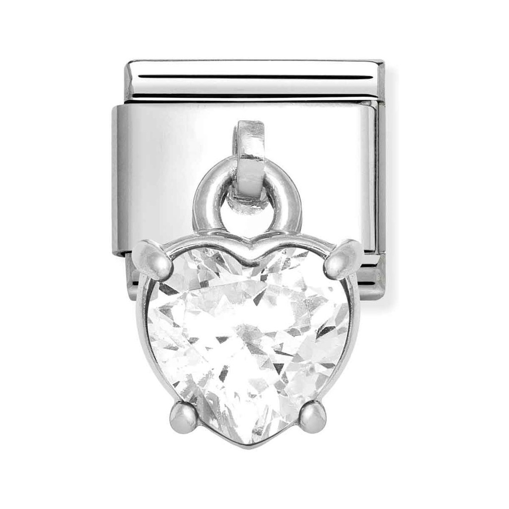 Nomination Composable Classic Charm Herz Anhänger weiß - Edelstahl, Sterling Silber, Zirkonia