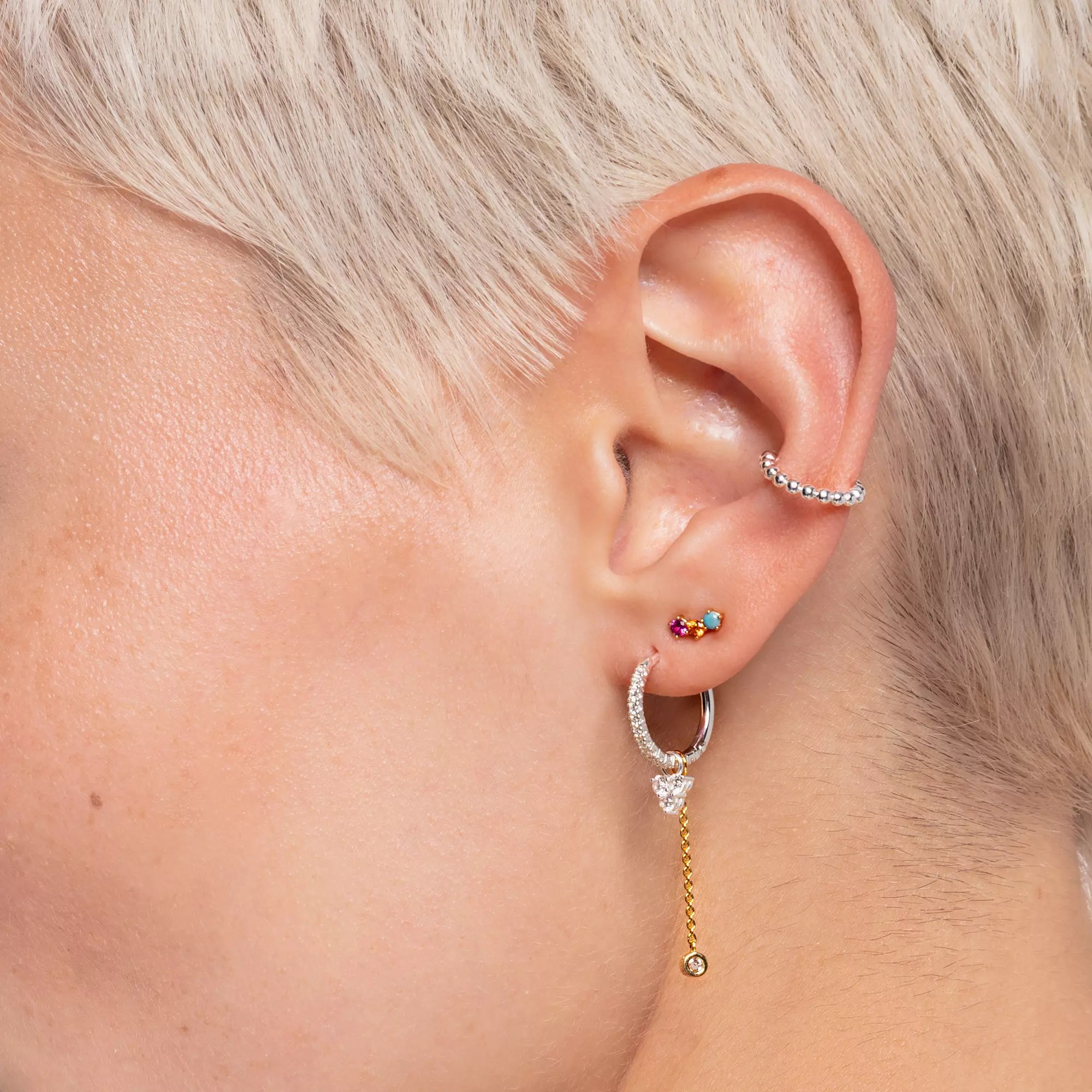 Thomas Sabo Einzel Creole weiße Steine silber – Zirkonia – 14 mm hoch – Ansicht 3
