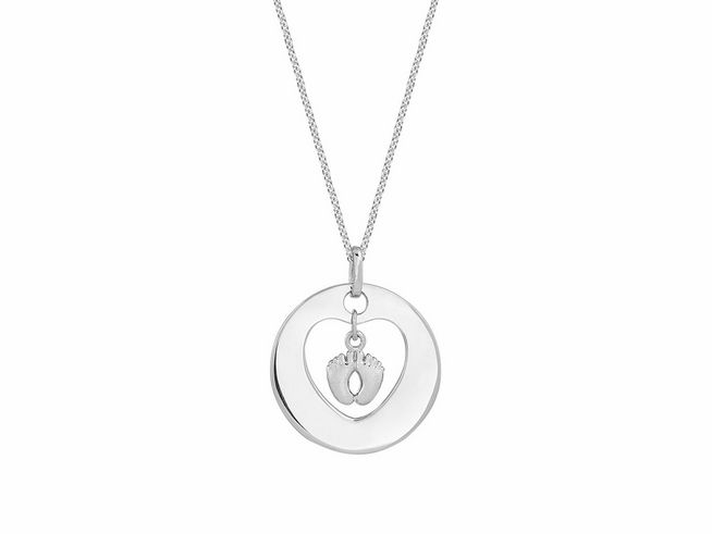 Xenox Sterling Silber Kette XS3495 mit Anhänger in Form eines Fußes, der in einem Herzmotiv hängt, elegante Ankerkette in der Länge 40-45 cm, ideal für trendbewusste Träger.