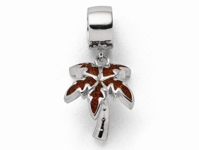 Sterling Silber Charm in Form einer Palme mit Bernstein-Einsätzen, glänzende Oberfläche und detailreiche Verarbeitung, ideal für Schmuckliebhaber. DUR Charms F293.