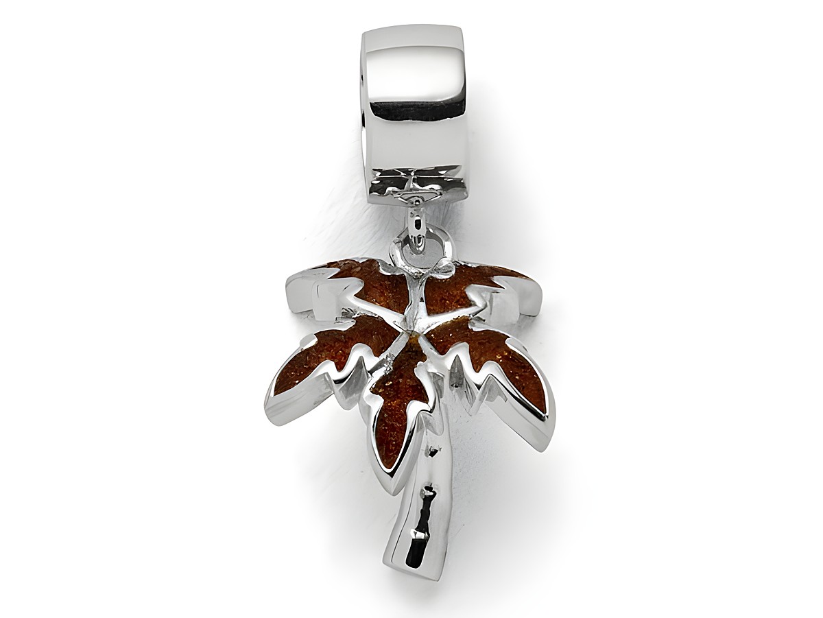 Sterling Silber Charm in Form einer Palme mit Bernstein-Einsätzen, glänzende Oberfläche und detailreiche Verarbeitung, ideal für Schmuckliebhaber. DUR Charms F293.
