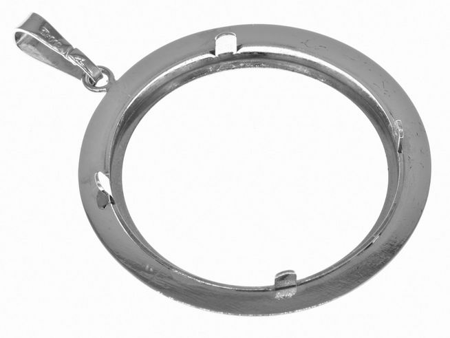 Münzfassung Anhänger aus echtem Silber mit rhodinierter Oberfläche und Durchmesser von 27,3 mm, geeignet für Münzen bis 3,0 cm, von Juwelier Harnisch.