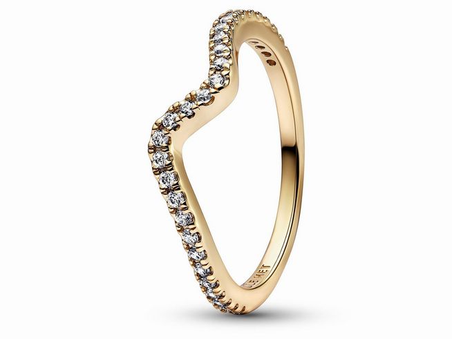 Funkelnder Wellenring aus Gelbgold Vergoldung, verziert mit Zirkonia, Größe 58, elegant geformt und zeitlos im Design, ideales Schmuckstück für jeden Anlass.