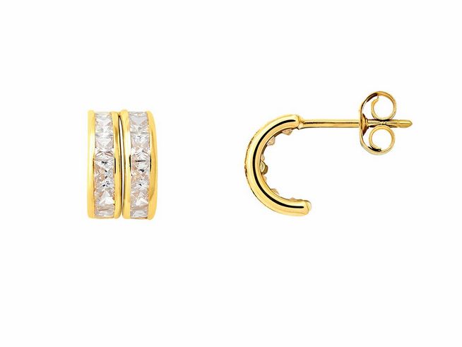 Gelbgold Creolen aus 585 Echtgold, poliert und mit funkelndem Zirkonia verziert. Eleganter Ohrschmuck von Xenox, ideal für besondere Anlässe oder den täglichen Gebrauch.