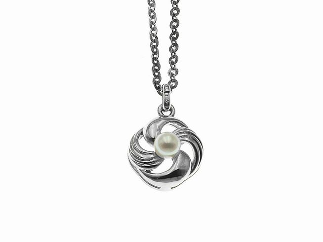 Kette mit Anhänger reizend aus echt Silber mit Zuchtperle, 37 cm lang, elegant geschwungenes Design, Hersteller Juwelier Harnisch, perfekte Ergänzung für jedes Outfit.