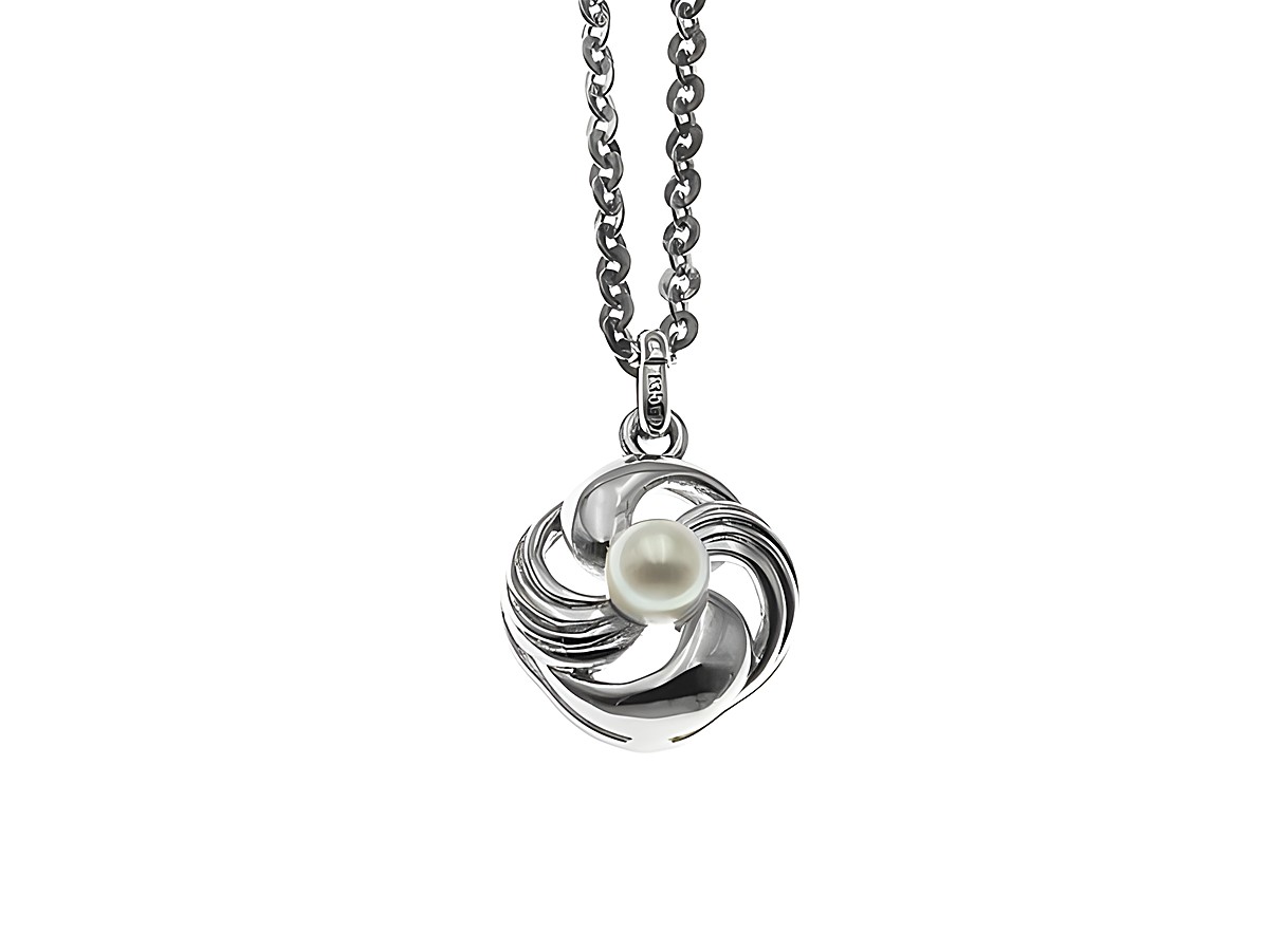 Kette mit Anhänger reizend aus echt Silber mit Zuchtperle, 37 cm lang, elegant geschwungenes Design, Hersteller Juwelier Harnisch, perfekte Ergänzung für jedes Outfit.