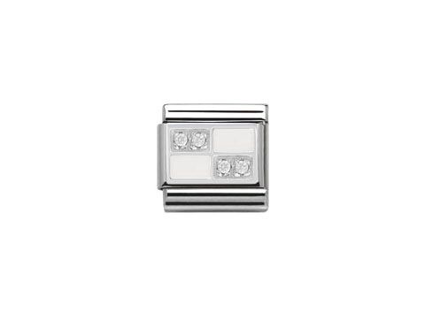 Ein elegantes silbernes Schachbrettdesign mit Weiß und funkelnden Zirkonia-Verzierungen, hergestellt von Nomination Classic 330306 02 SilverShine, ideal für stilvolle Armbänder.