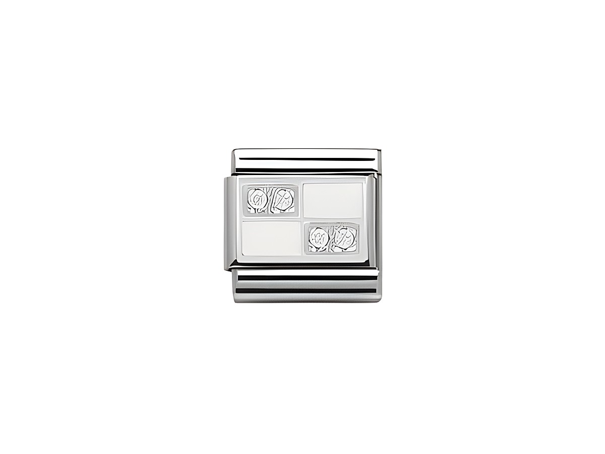Ein elegantes silbernes Schachbrettdesign mit Weiß und funkelnden Zirkonia-Verzierungen, hergestellt von Nomination Classic 330306 02 SilverShine, ideal für stilvolle Armbänder.