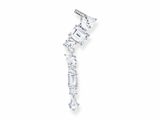 Langer Einzelohrstecker aus Silber von Thomas Sabo mit funkelnden Zirkonia in verschiedenen Formen, elegant und glamourös, perfekt für besondere Anlässe.