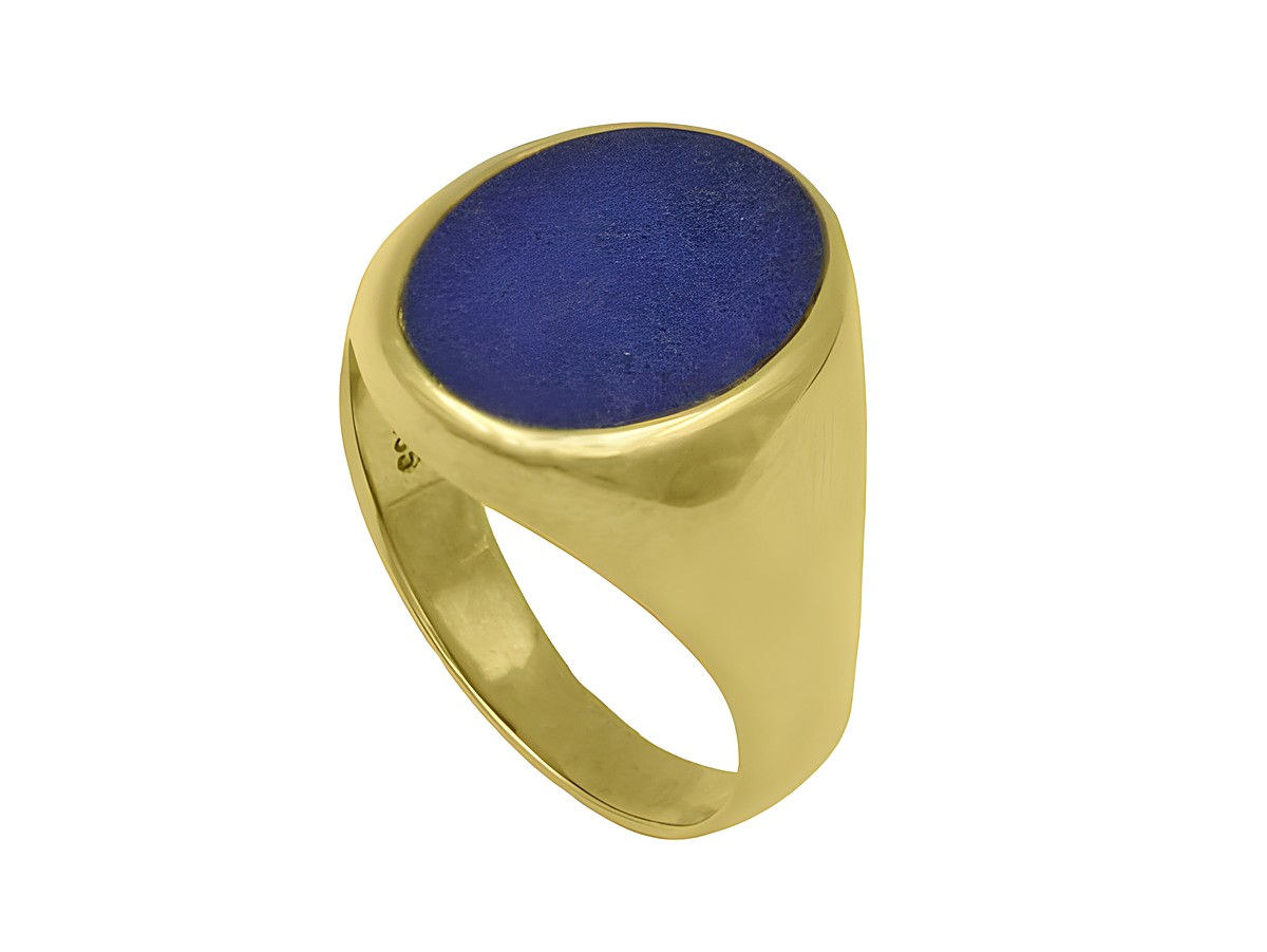 Gelbgold Ring zeitlos aus Gelbgold 585 mit Lapislazuli in Größe 57, Hersteller Juwelier Harnisch, bis Größe 56/18. Elegantes Design mit auffälligem, blauem Edelstein.