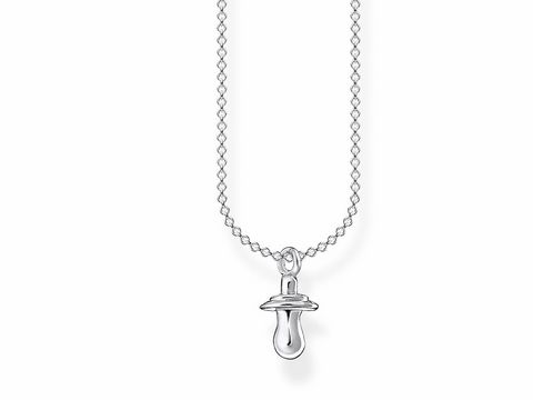 Halskette aus Silber mit einem Schnuller-Anhänger, Teil der Thomas Sabo Charming Collection, Länge variabel von 38 bis 45 cm.