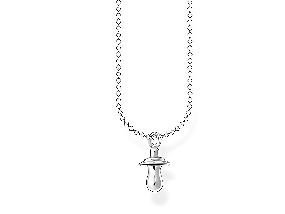Halskette aus Silber mit einem Schnuller-Anhänger, Teil der Thomas Sabo Charming Collection, Länge variabel von 38 bis 45 cm.