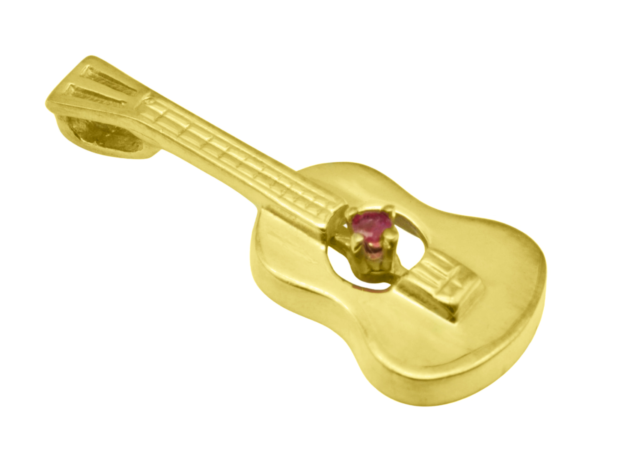 Anhänger Gold Gitarre Rubin - Gelbgold poliert - Rubin Rot