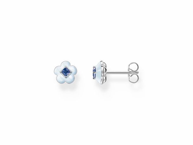 Ohrstecker von Thomas Sabo aus Silber mit blauer Emaille und Glas-Keramik Stein in Blumenform, perfekt für elegante Akzente im Ohrschmuck.