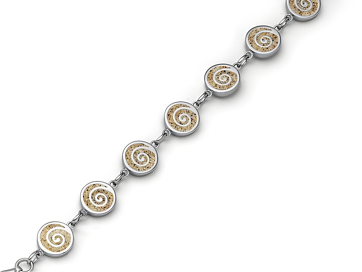 DUR Armband Sandspirale 2.0 aus Sterling Silber mit spiralförmigen Elementen, geeignet für Handgelenke von 16,5 cm bis 19,5 cm, elegantes Design für modische Akzente.