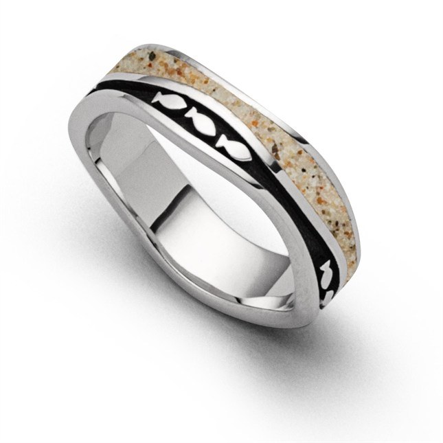 DUR Schmuck - Sterling Silber Ring Welle Fischschwarm - Strandsand – Ansicht 2