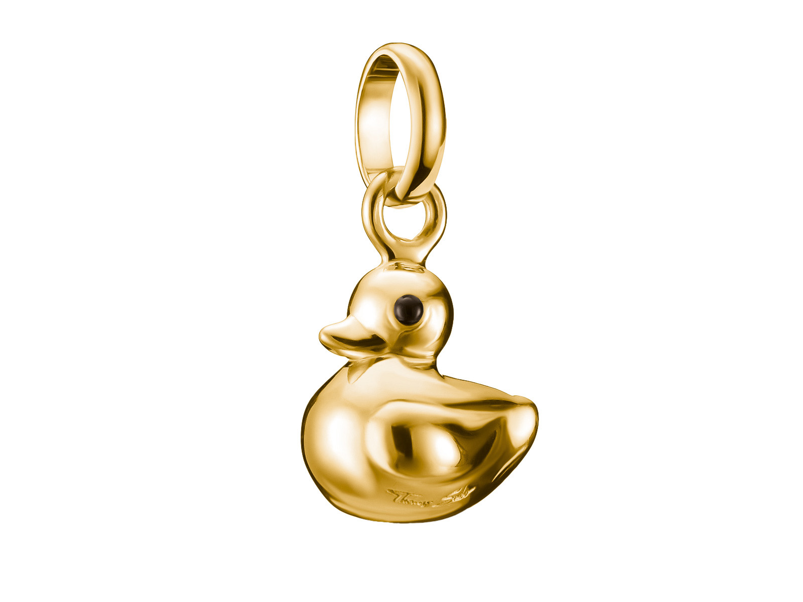 Charm von Thomas Sabo in Form einer Ente, gefertigt aus Silber und Gelbgold vergoldet, mit einem glänzenden Finish und einer Öse zum Anhängen im Charm Club CONNECT.