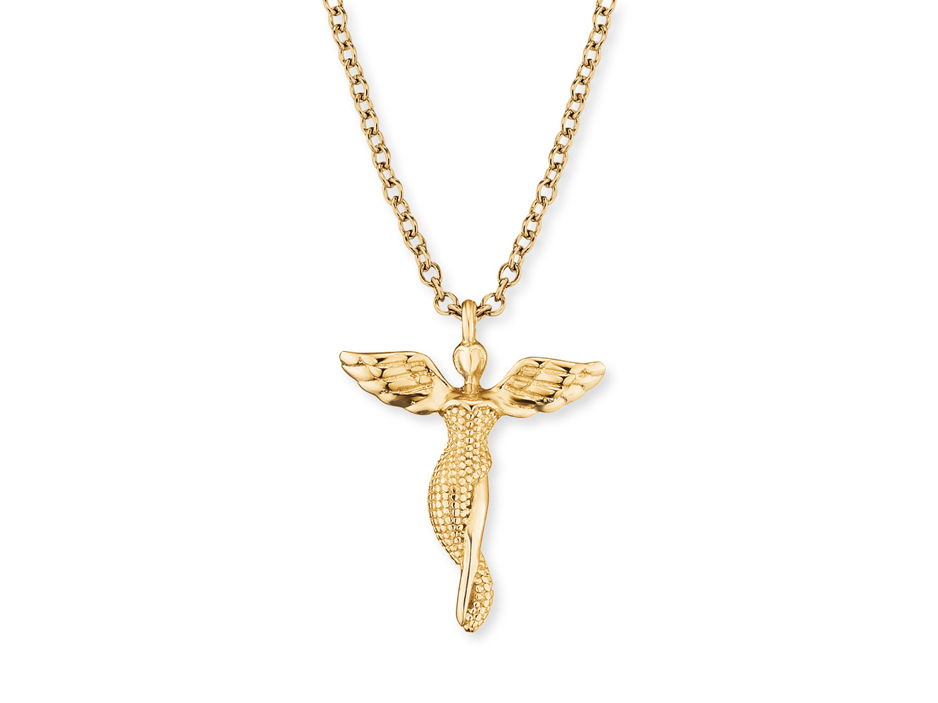 Die Engelsrufer ERN-LILANGEL-G LILANGEL Kette aus gelbgoldvergoldetem Silber hat einen Anhänger in Engelform. Die Kette ist 40 cm lang und verleiht einen eleganten Look.