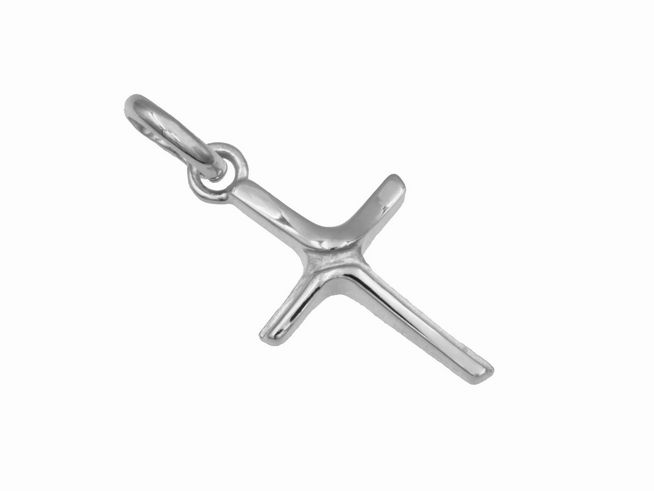 Moderner Anhänger Kreuz aus rhodiniertem Sterling Silber, hergestellt von Juwelier Harnisch, schlichtes Design mit feinen Linien und elegantem Erscheinungsbild.