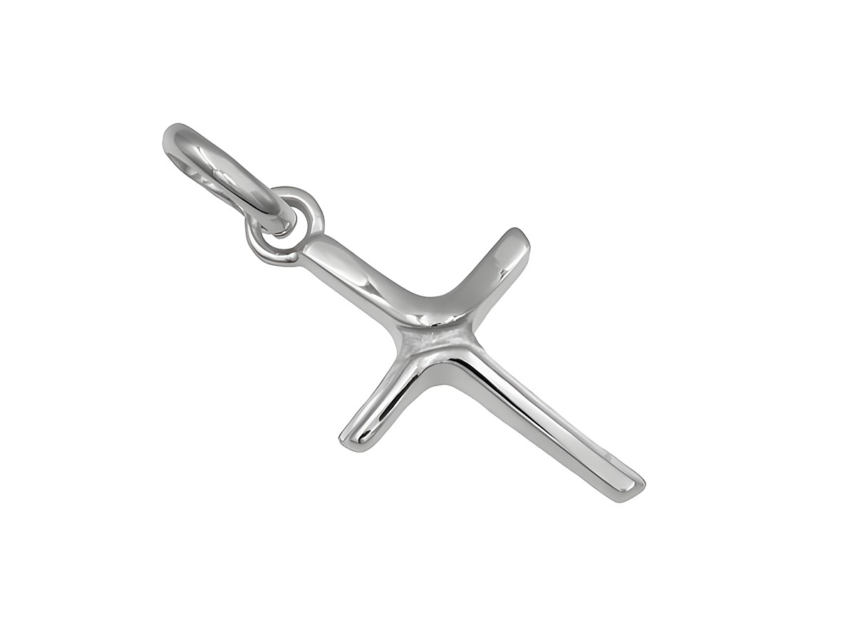 Moderner Anhänger Kreuz aus rhodiniertem Sterling Silber, hergestellt von Juwelier Harnisch, schlichtes Design mit feinen Linien und elegantem Erscheinungsbild.