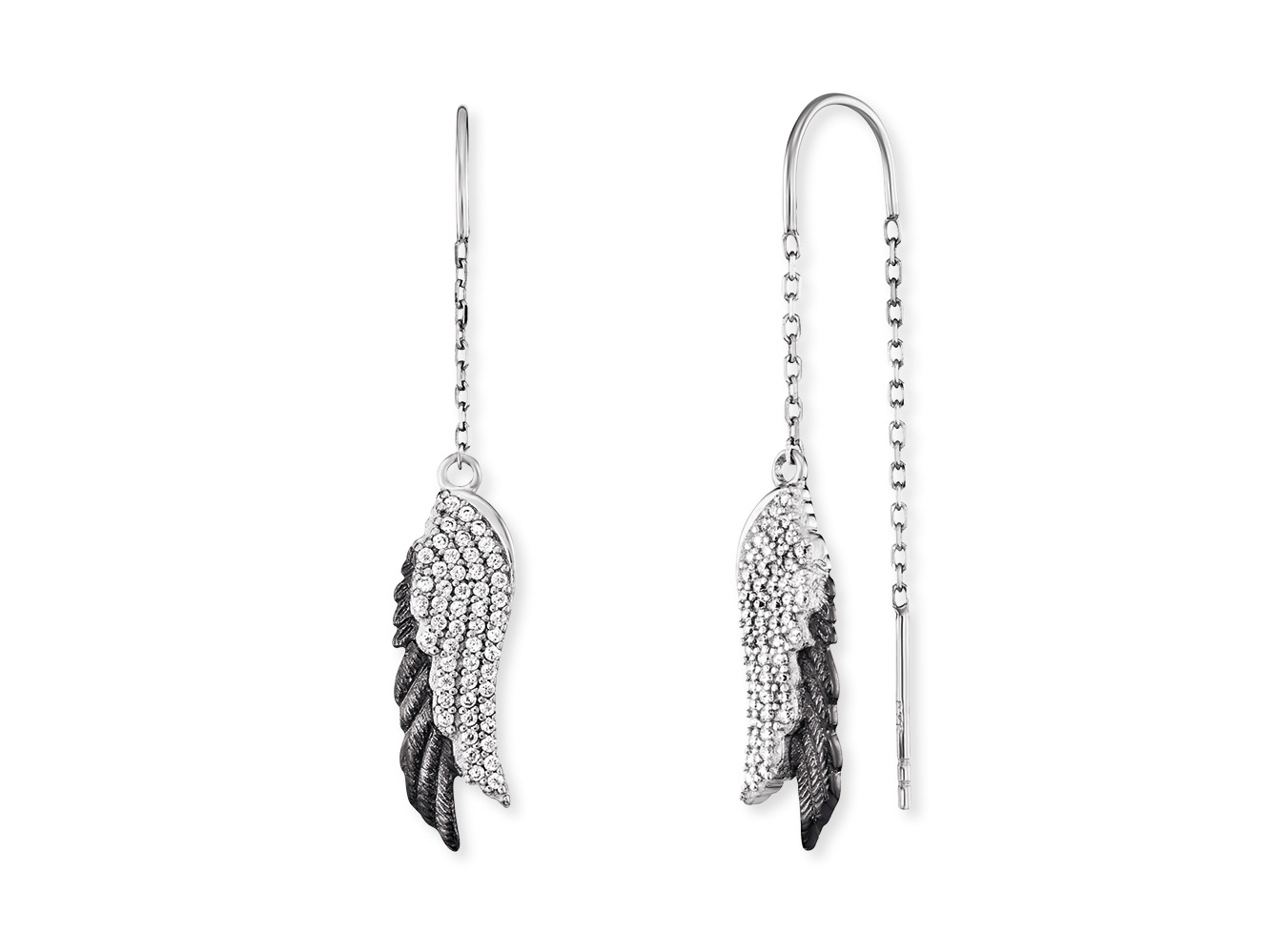 Engelsrufer ERE-WINGDUO-ZI-BIB WINGDUO Ohrhänger in Bicolor mit filigranen Flügeln, verziert mit Zirkonia, aus Silber rhodiniert, elegant und modern gestaltet.