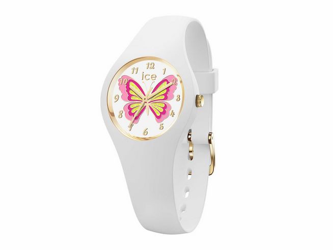 Ice Watch Uhr 021951 ICE fantasia Schmetterling Butterfly lily in Weiß mit farbiger Ziffernblattgestaltung zeigt einen großen bunten Schmetterling und ist in der Größe Extra small erhältlich. Hersteller Ice watch. Neuheiten.