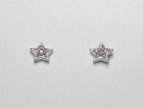 Silber Ohrringe in Form von Sternen aus Sterling Silber mit niedlichen Zirkonias in rosa, Hersteller Juwelier Harnisch, ideal für jeden Anlass.