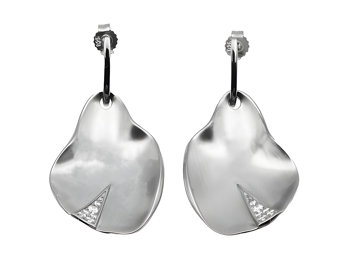 Ohrhänger Blatt aus 925 Sterling Silber teilmattiert mit Zirkonia, gefertigt von Juwelier Harnisch, elegante Ohrhänger mit ansprechendem Stein.