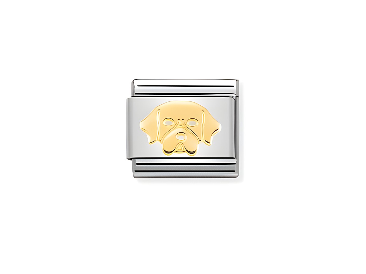 Goldener Retriever Kopf als Charm von Nomination Classic Gold 030162 56, stilvoll gestaltet aus hochwertigem Gold und Edelstahl, ideal für Hundeliebhaber.