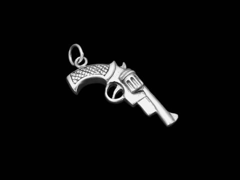 Revolver Anhänger aus 925 Sterling Silber in Form einer Pistole, exquisite Detailarbeit, perfekt für Schmuckliebhaber, Hersteller Juwelier Harnisch, diverse Motive verfügbar.