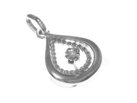 Gold Anhänger aus Weißgold mit diamantbesetztem Tropfen-Motiv, Diamant 0,005 ct, gefertigt von Juwelier Harnisch, ideal für stilvolle Akzente.